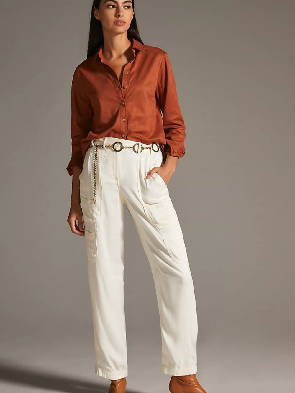 MAEVE Anthropologie Portside Satin Utility Pants Ivory Size 0